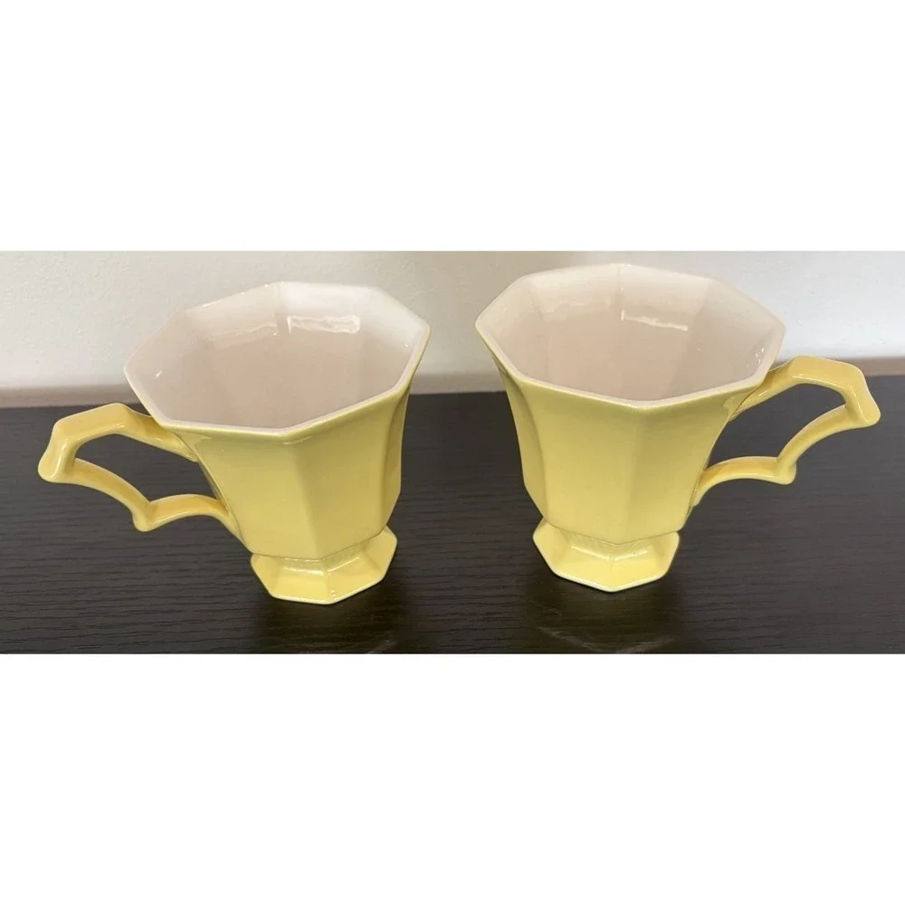 Set Of 2 Vintage Independence Ironstone Interpace Japan Yellow Coffee Cups